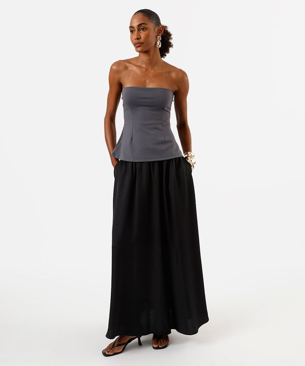 saia longa feminina de viscose texturizada preta 44