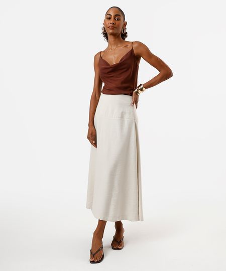 saia longa feminina de viscose com recorte bege 40
