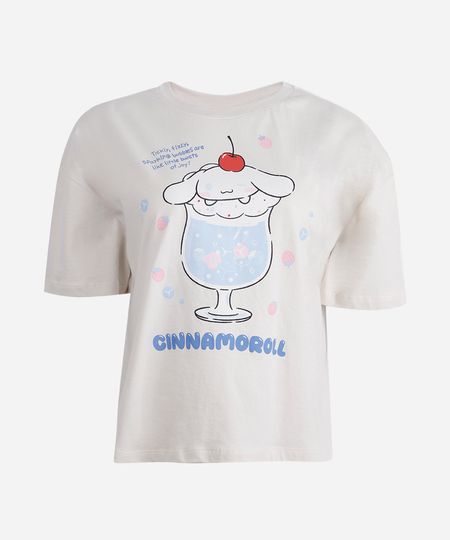 camiseta boxy juvenil de algodão cropped cinnamoroll bege 10 camiseta boxy juvenil de algodão cropped cinnamoroll bege 10