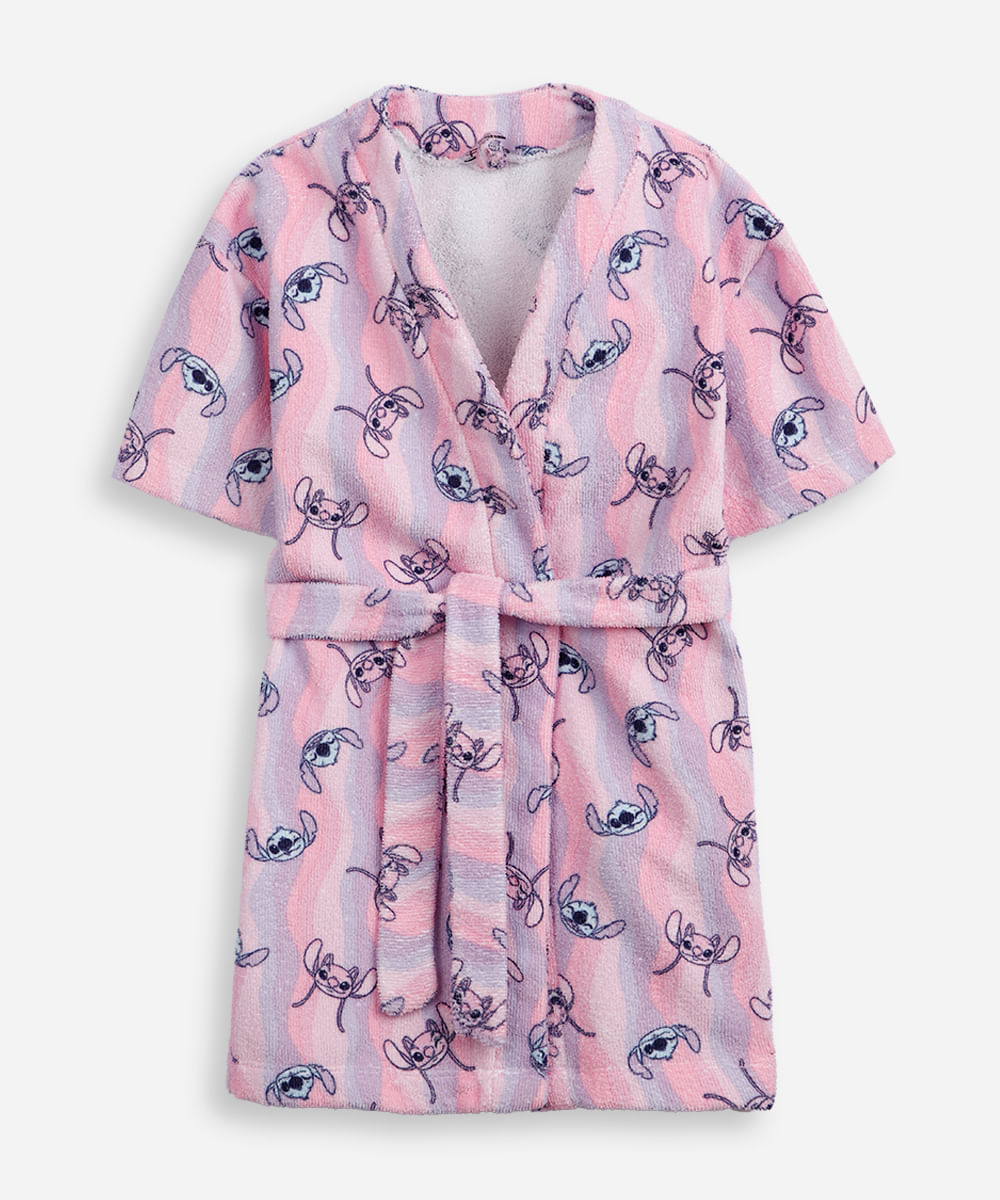 roupão infantil manga curta stitch colorido