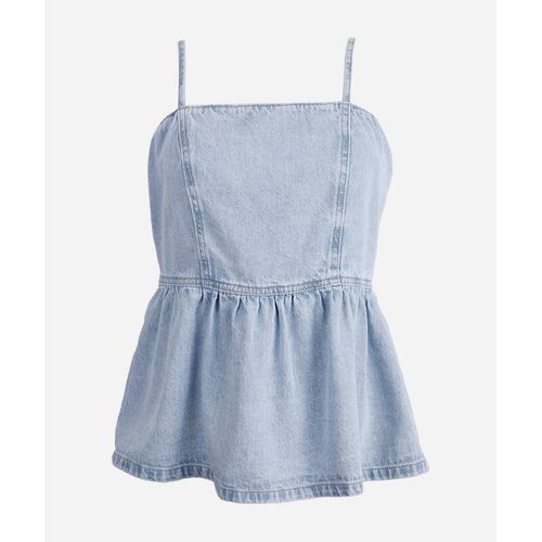 bata juvenil jeans decote quadrado - jeans claro