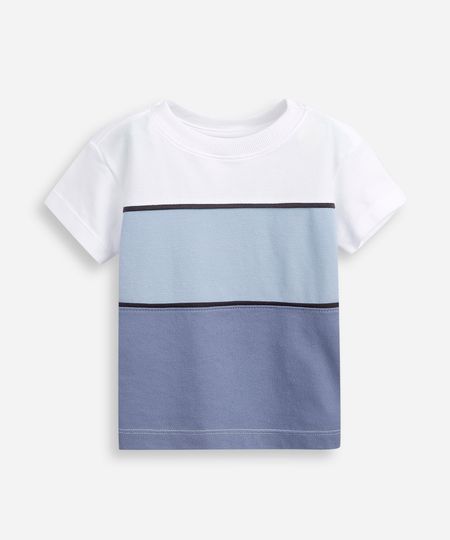 camiseta infantil de algodão mangas curtas listrada azul 3