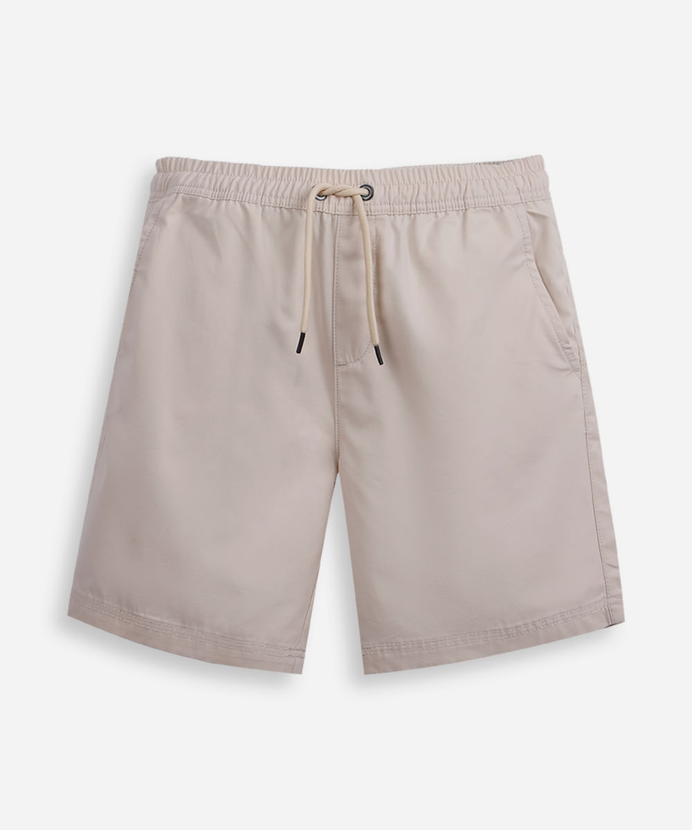 bermuda reta juvenil de sarja cós elástico bege