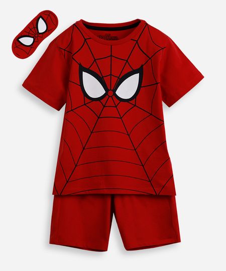 pijama curto infantil de algodão homem aranha com máscara vermelho 10