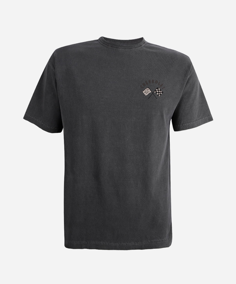 camiseta oversized juvenil de algodão estonada chevrolet cinza