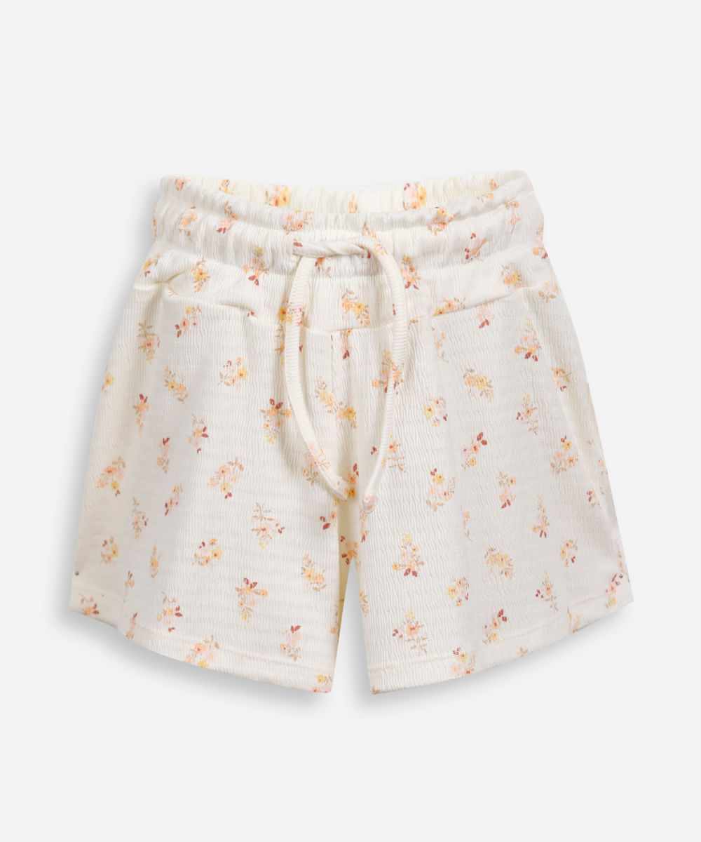 short infantil cós elástico texturizado floral colorido