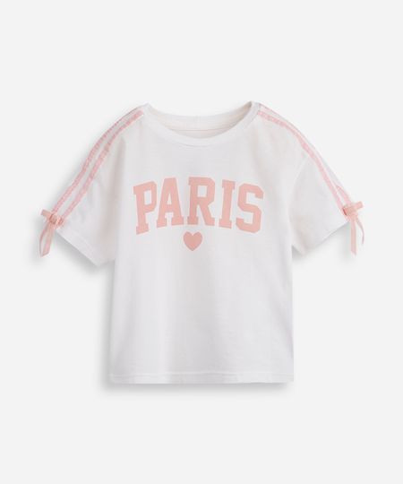 camiseta infantil de algodão paris com laços off white 8 camiseta infantil de algodão paris com laços off white 8