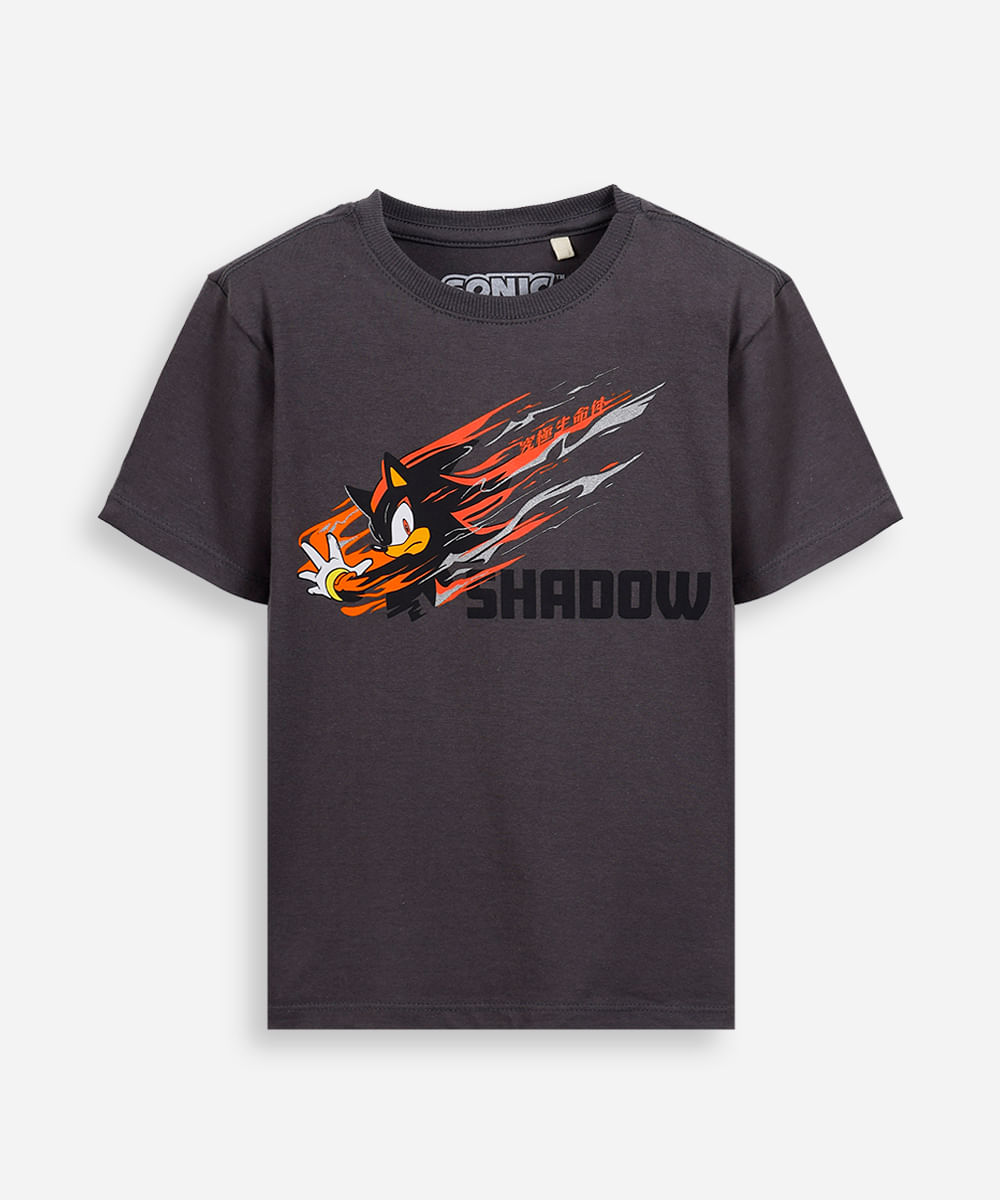 camiseta infantil de algodão shadow sonic cinza