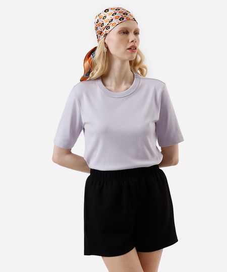 camiseta básica feminina de algodão peruano manga curta lilás P camiseta básica feminina de algodão peruano manga curta lilás P