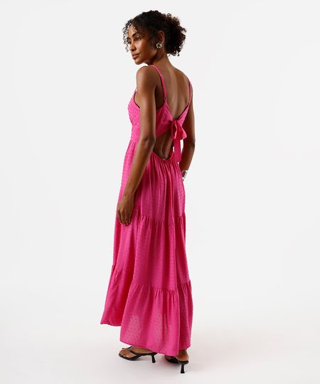 vestido midi feminino de viscose com recortes texturizado rosa PP