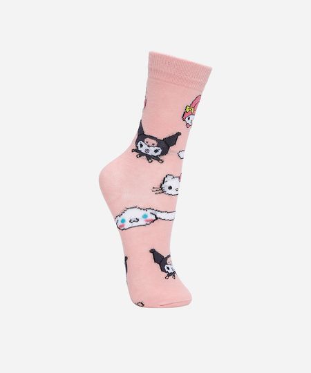 meia cano alto infantil hello kitty colorido 22-25