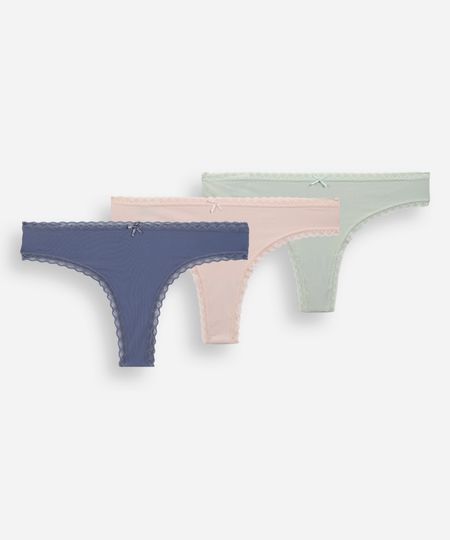 kit de 3 calcinhas fio dental com renda colorido P kit de 3 calcinhas fio dental com renda colorido P