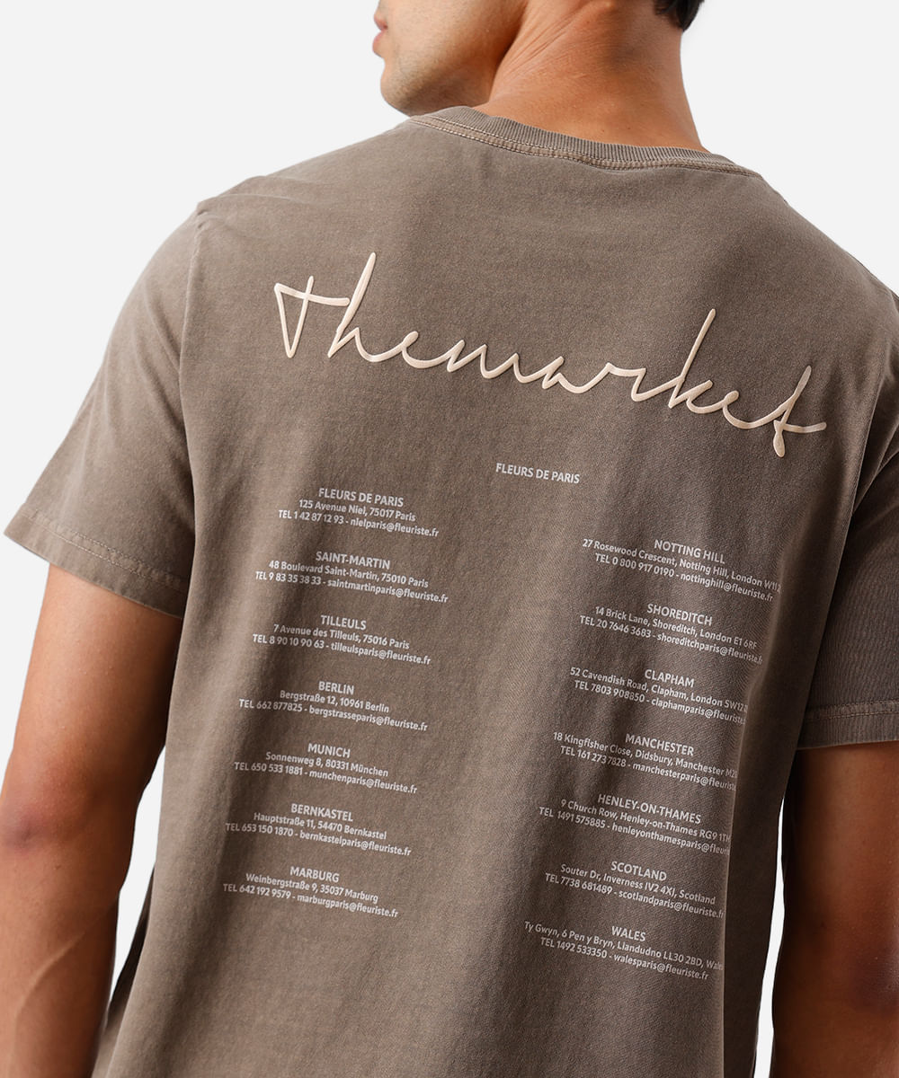 camiseta masculina de algodão estonada estampada marrom