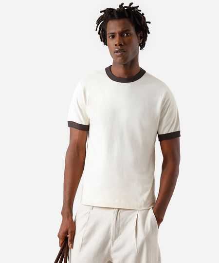 camiseta masculina de algodão bicolor bege P