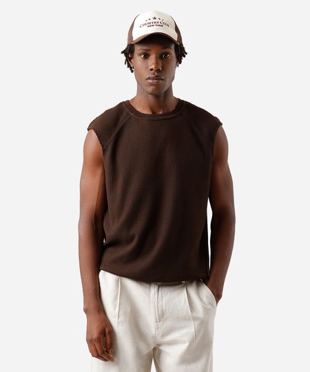 regata raglan masculina de tricot texturizada - marrom escuro P