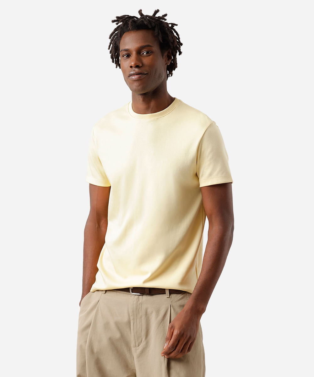 camiseta masculina de algodão peruano slim fit amarela