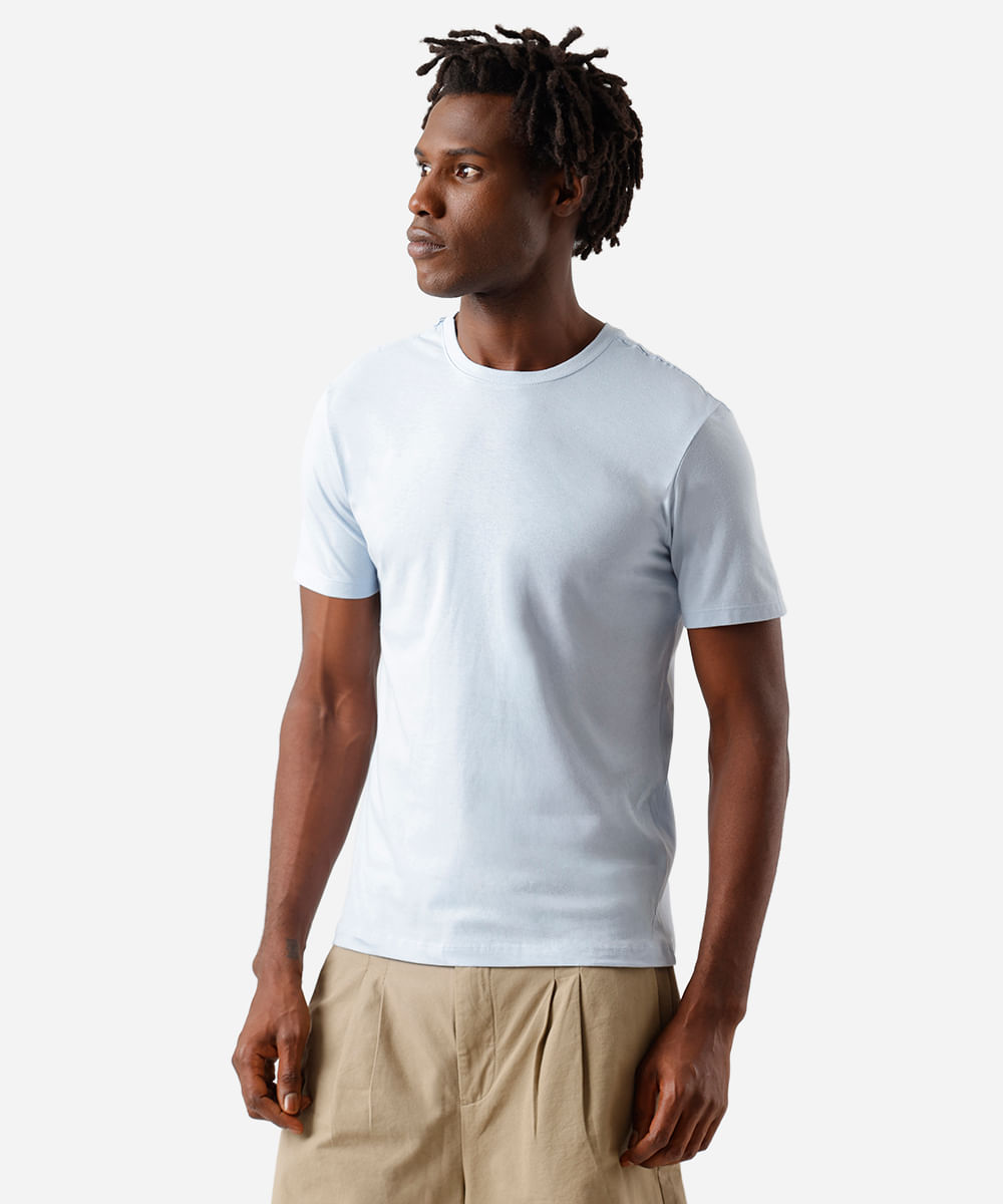 camiseta masculina de algodão básica manga curta azul
