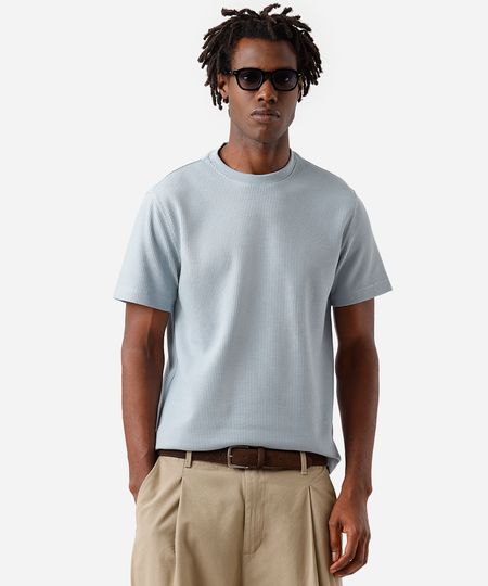 camiseta masculina manga curta texturizada azul P camiseta masculina manga curta texturizada azul P