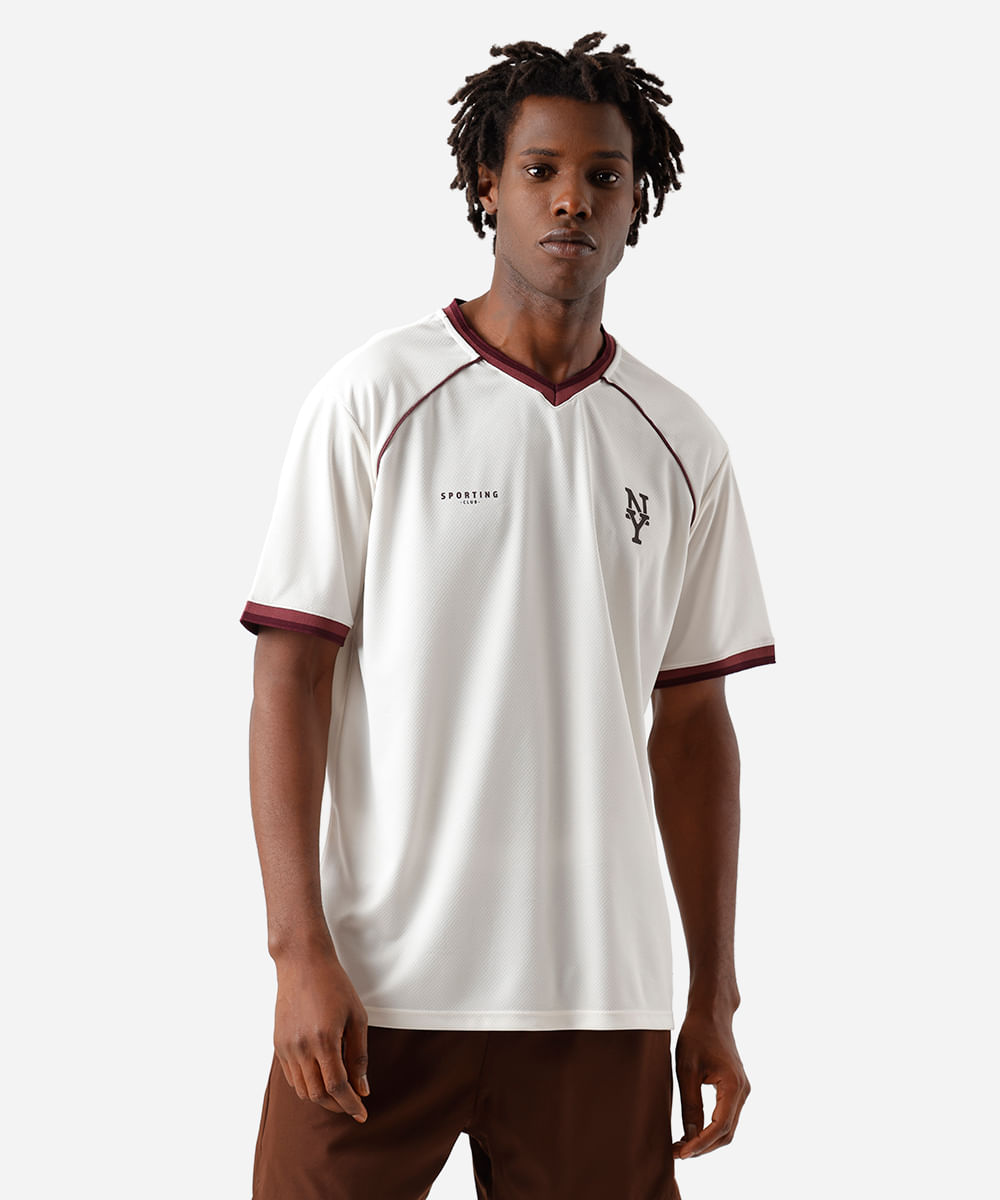 camiseta masculina futebol esportiva ace estampada off white