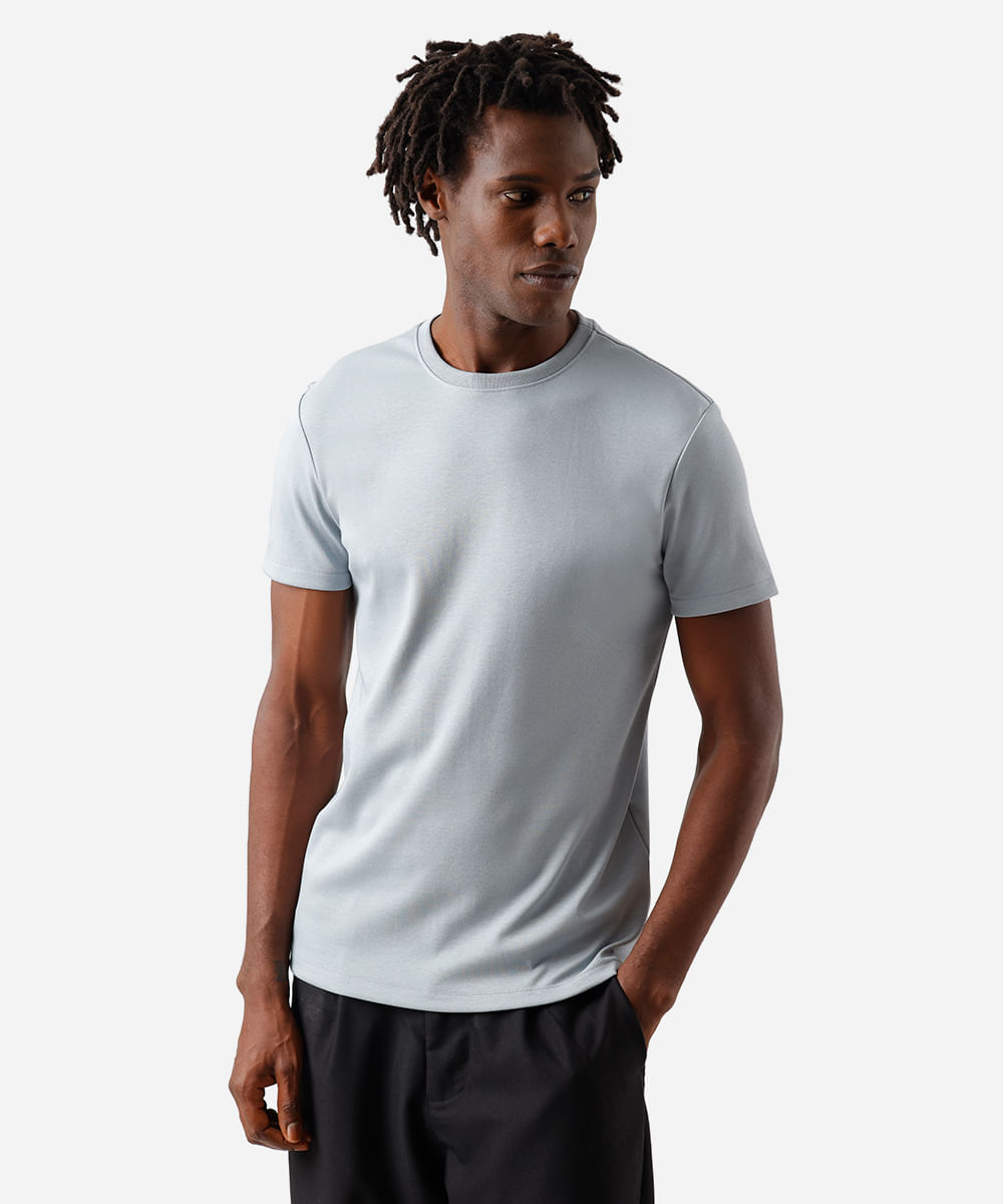 camiseta masculina de algodão peruano slim fit azul