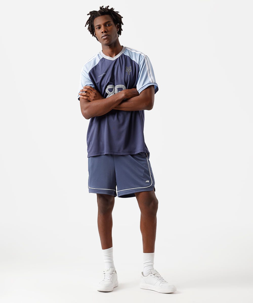 short masculino esportivo ace com nervuras texturizado azul