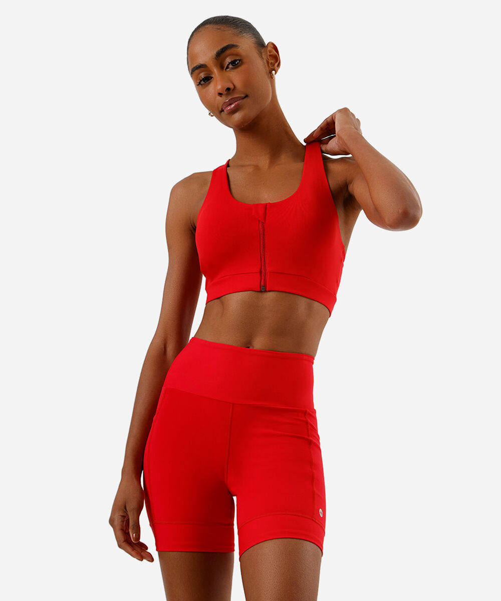 bermuda feminina esportiva ace com bolsos vermelha