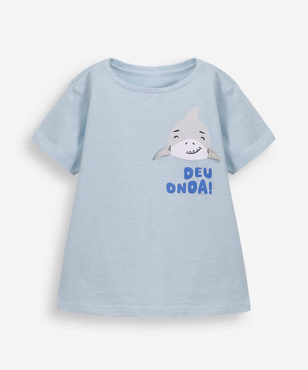 camiseta infantil tubarão azul