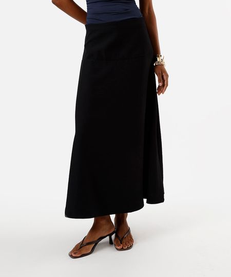 saia longa feminina de viscose com recorte preta 42