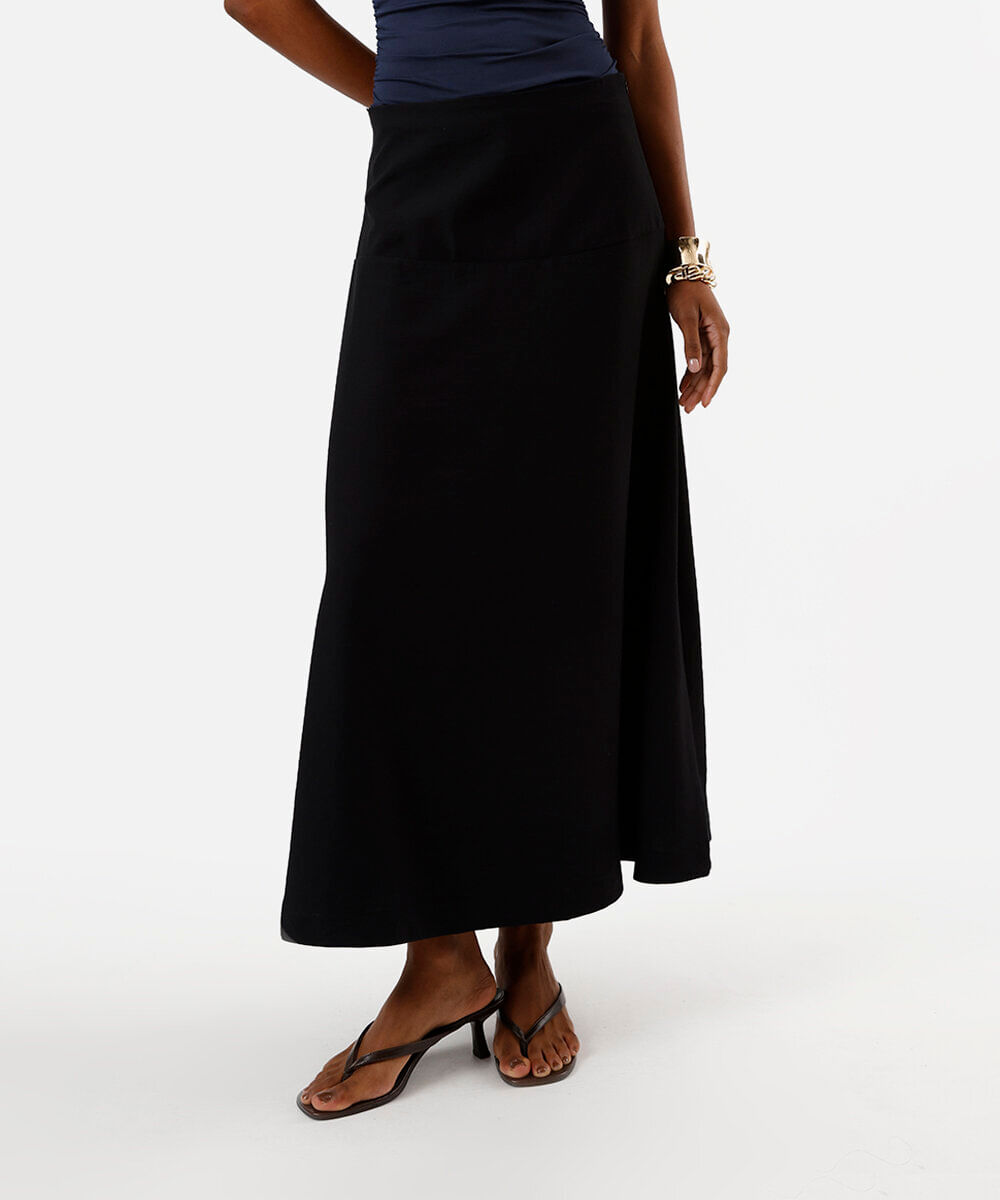 saia longa feminina de viscose com recorte preta