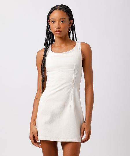 vestido curto feminino de sarja com nervuras mindset off white PP vestido curto feminino de sarja com nervuras mindset off white PP