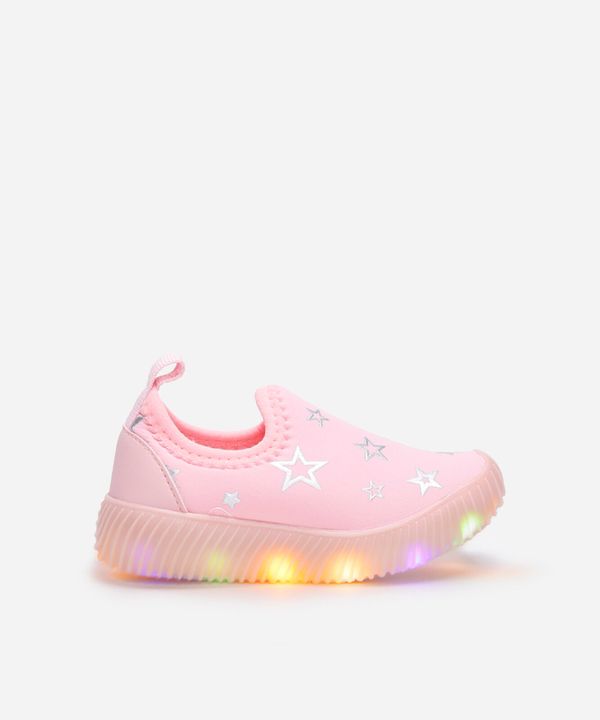 tênis infantil estrelas com luz calce fácil rosa 26