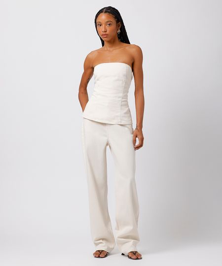 calça reta feminina de sarja mindset off white 42 calça reta feminina de sarja mindset off white 42