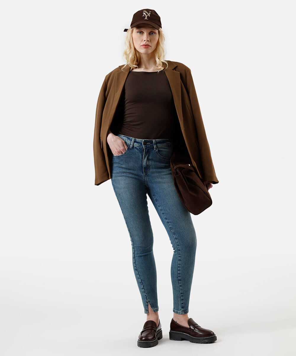 calça feminina jeans new skinny cintura alta azul