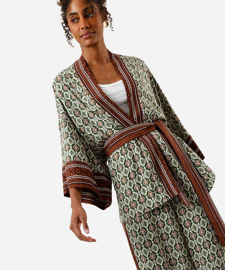 kimono feminino de viscose étnico verde UNICO