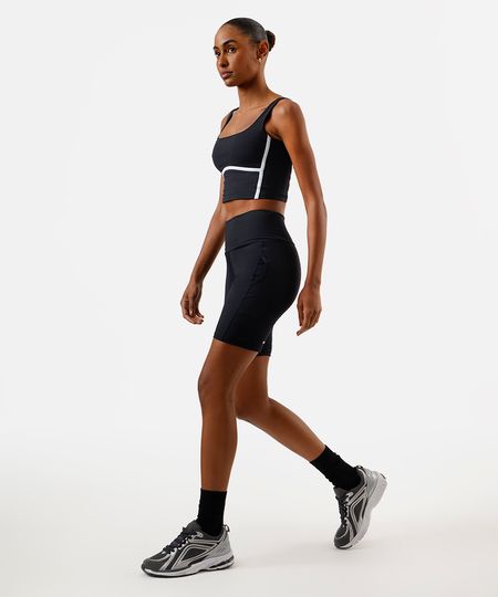 bermuda running feminina esportiva com bolsos e refletivos preta M