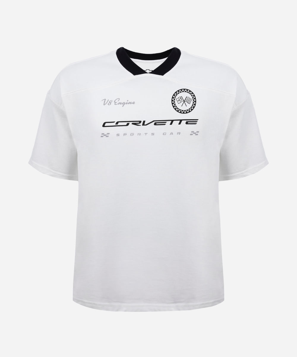 camiseta juvenil de algodão gola v chevrolet off white