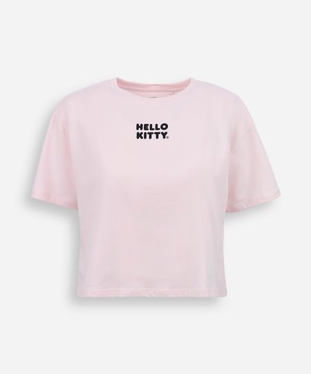 camiseta cropped juvenil de algodão hello kitty rosa 10