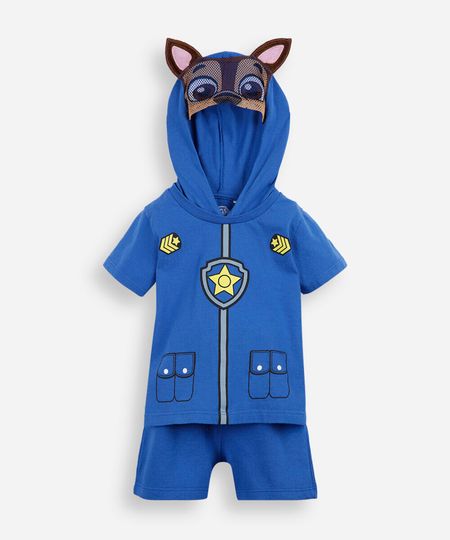 conjunto curto infantil de algodão com capuz patrulha canina azul 3 conjunto curto infantil de algodão com capuz patrulha canina azul 3