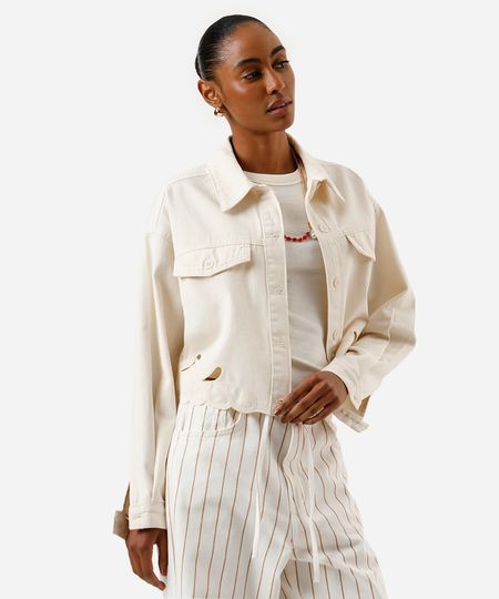 jaqueta feminina de sarja com bordados off white M