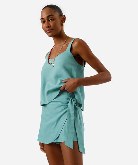 short saia feminino com linho e amarração verde 34 short saia feminino com linho e amarração verde 34