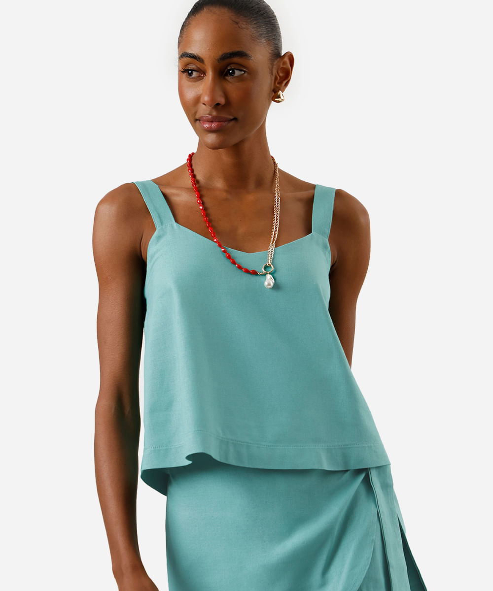 blusa cropped feminina com linho verde