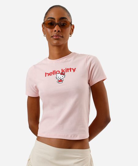 blusa baby look feminina de algodão hello kitty rosa PP blusa baby look feminina de algodão hello kitty rosa PP