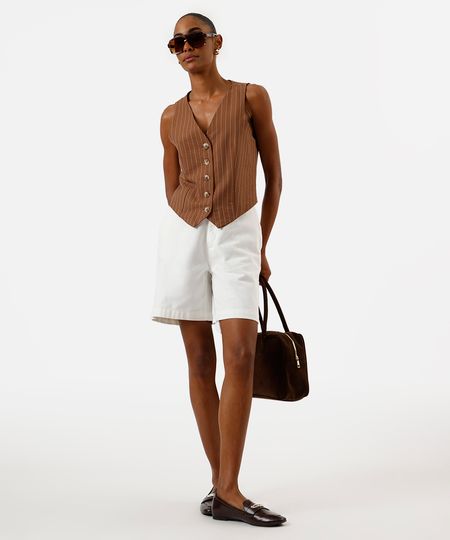 bermuda feminina de sarja cintura alta off white 34 bermuda feminina de sarja cintura alta off white 34