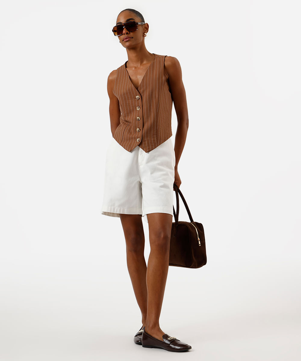 bermuda feminina de sarja cintura alta off white