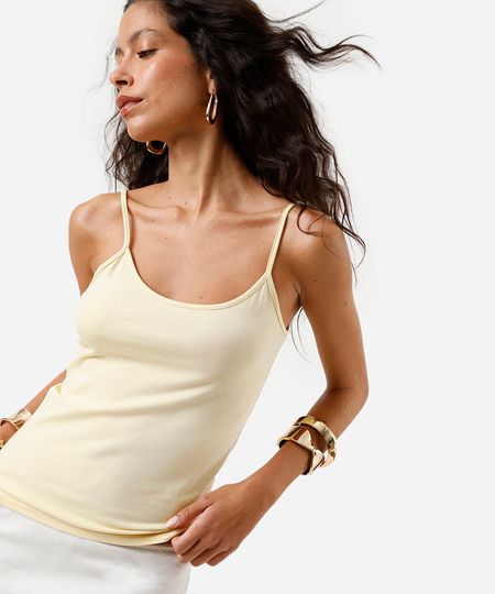 regata feminina básica de algodão alça fina amarela GG