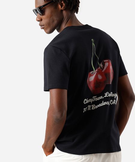 camiseta masculina com algodão manga curta cerejas preta P