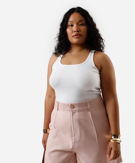 regata feminina de algodão plus size off white GG1 regata feminina de algodão plus size off white GG1