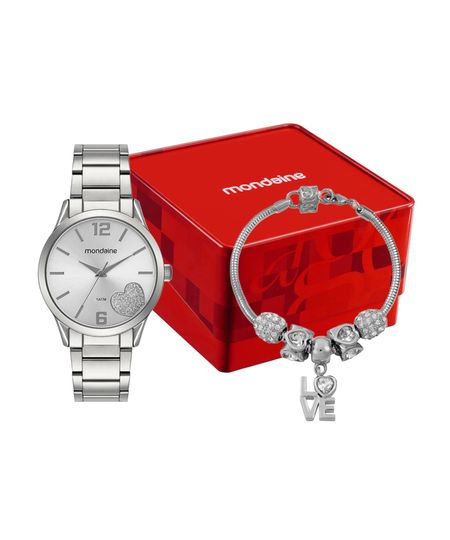 kit relógio feminino mondaine analógico 99767l0mvne1k prateado UNICO kit relógio feminino mondaine analógico 99767l0mvne1k prateado UNICO