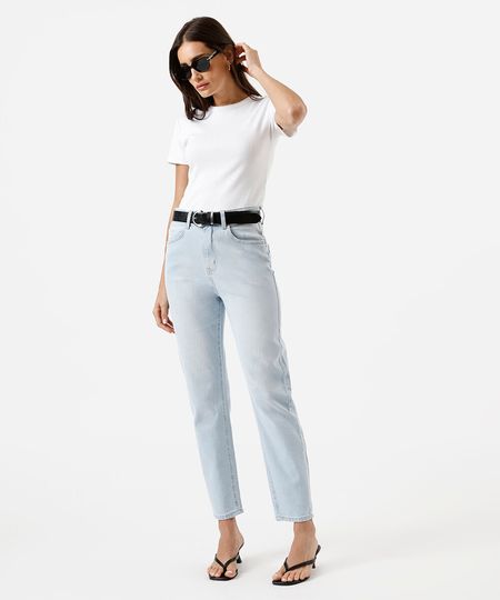calça mom feminina jeans cintura alta azul 40
