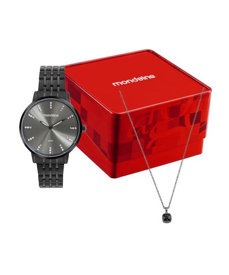 kit relógio feminino mondaine analógico 32666lpmvpe2kb preto UNICO